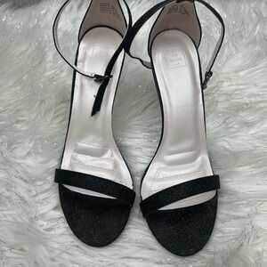 Black glitter stiletto heels with ankle